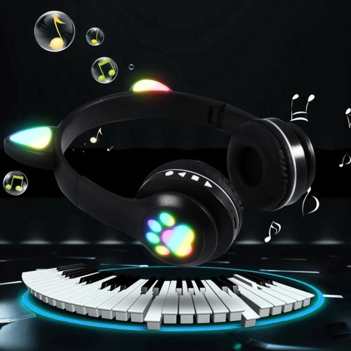Бездротові навушники з котячими вушками та RGB підсвічуванням Cat VZV 23M. Колір: чорний