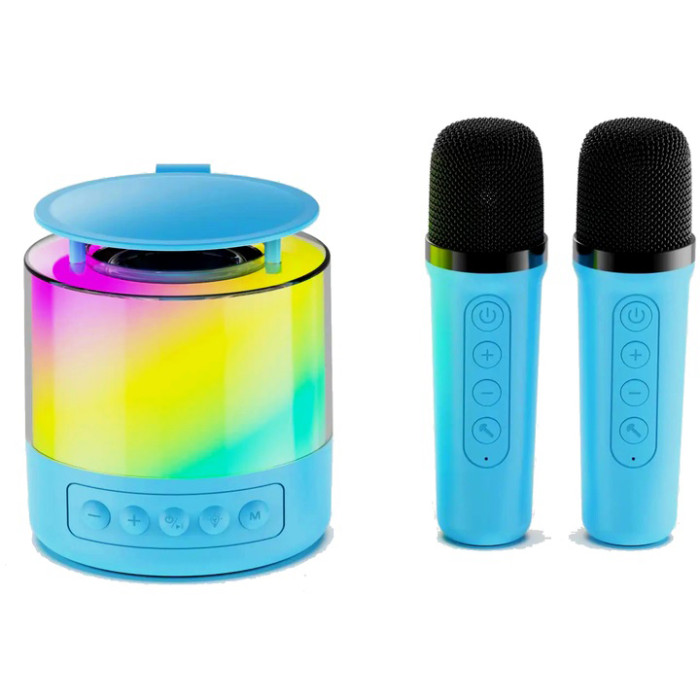 Портативна Bluetooth колонка K19 з підсвічуванням LED та двома мікрофонами для караоке Blue