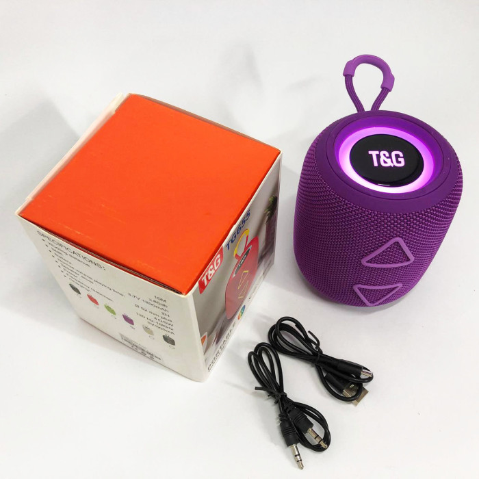 Портативна колонка TG655 5W з RGB підсвічуванням та ремінцем, Акумуляторна для музики. Колір: фіолетовий