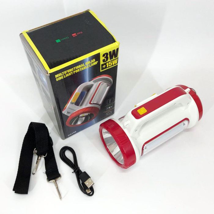 Ліхтар кемпінговий з сонячною панеллю 5158-LED-COB power bank, кемпінговий ліхтар-лампа. Колір: червоний