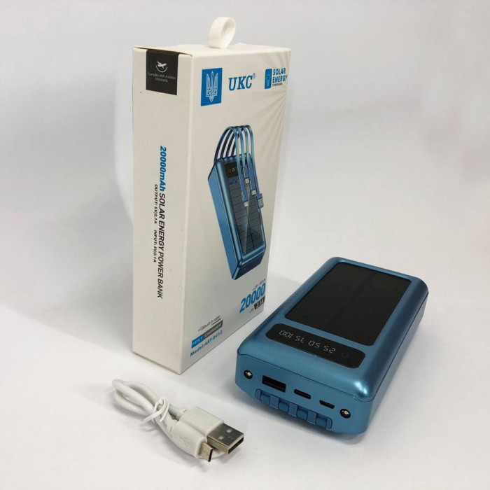 Портативний зарядний пристрій на 20000mAh, Power Bank на сонячній батареї, для планшета. Колір: синій