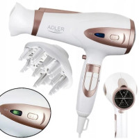 Електричний фен для волосся Adler AD-2248 White 2400Вт для укладання та сушіння з насадками з іонізацією Електричний фен для волосся Adler AD-2248 White 2400Вт для укладання та сушіння з насадками з іонізацією