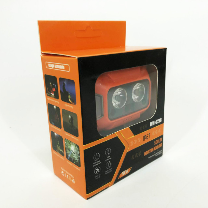 Ліхтар налобний WH-0218-XPG(white+yellow)+SMD(red), Налобний ліхтар для туризму риболовлі та полювання