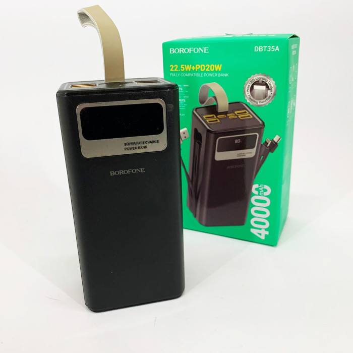 Портативний зарядний пристрій Power Bank BOROFONE DBT35A 40000mAh із вбудованими кабелями