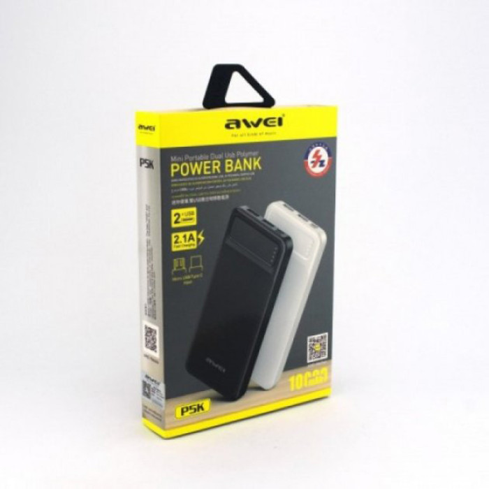 Power Bank Awei P5K 10000 mah Портативне зарядне УМБ 2xUSB чорний