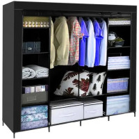 Складна тканинна шафа для одягу 170*45*170см Storage Rack, універсальна тканинна шафа для речей Чорний Складна тканинна шафа для одягу 170*45*170см Storage Rack, універсальна тканинна шафа для речей Чорний