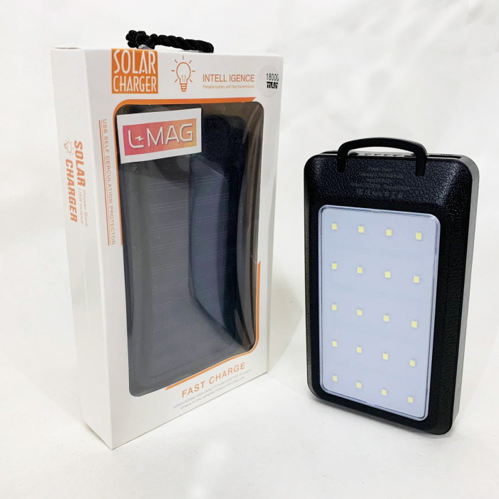 УМБ Power Bank Solar 18000 mAh мобільне зарядне з сонячною панеллю та лампою, Power Bank Charger Black