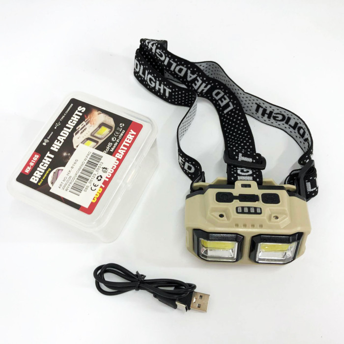 Ліхтар налобний акумуляторний Bailong HX-816S 2COB(white+red) із сенсорним датчиком вологозахист