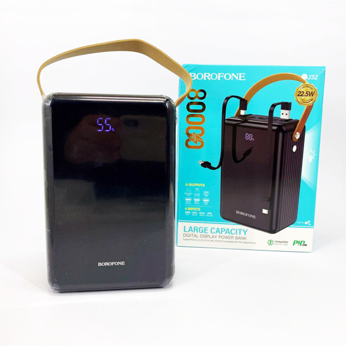Зовнішній акумулятор повербанк BOROFONE BJ32 power bank 80000mAh швидка зарядка 22.5W