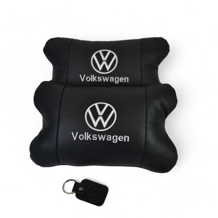 Набір подушок 2шт в авто Volkswagen з натуральної шкіри, на підголовник у машину, Автомобільна подушка