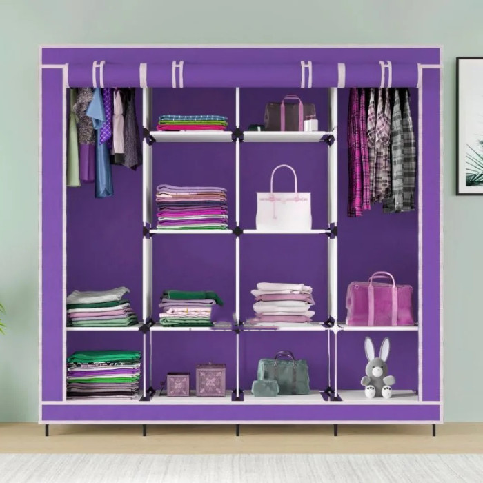 Складна тканинна шафа для одягу 170*45*170см Storage Rack, тканинна шафа для речей Фіолетова