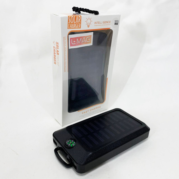 УМБ Power Bank Solar 18000 mAh мобільне зарядне з сонячною панеллю та лампою, Power Bank Charger Black