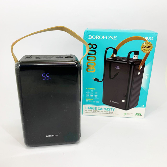 Зовнішній акумулятор повербанк BOROFONE BJ32 power bank 80000mAh швидка зарядка 22.5W
