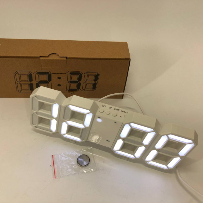 Годинник настільний LY-1089 з білим підсвічуванням LED білий, Годинник електронний світиться, Електронний годинник VST