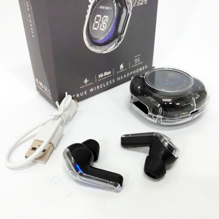 Бездротові навушники TWS T8 PRO з прозорим кейсом Вакуумний LED дисплей Bluetooth 5.3. Колір: чорний