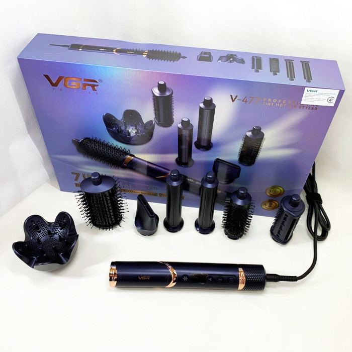 Фен-стайлер для волос 7в1 VGR V-477 DARK Blue Professional 1400 Вт 7 насадок