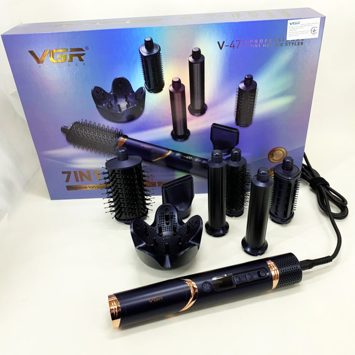 Фен-стайлер для волос 7в1 VGR V-477 DARK Blue Professional 1400 Вт 7 насадок