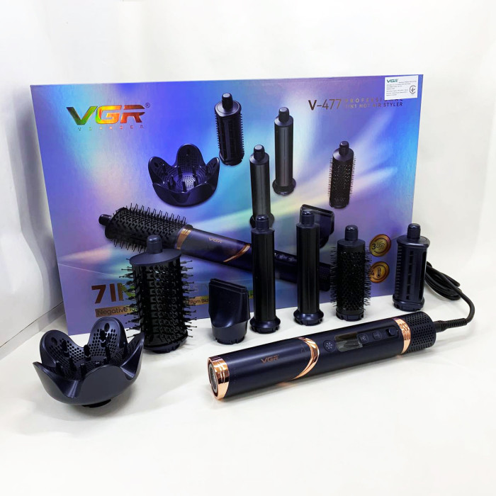 Фен-стайлер для волос 7в1 VGR V-477 DARK Blue Professional 1400 Вт 7 насадок