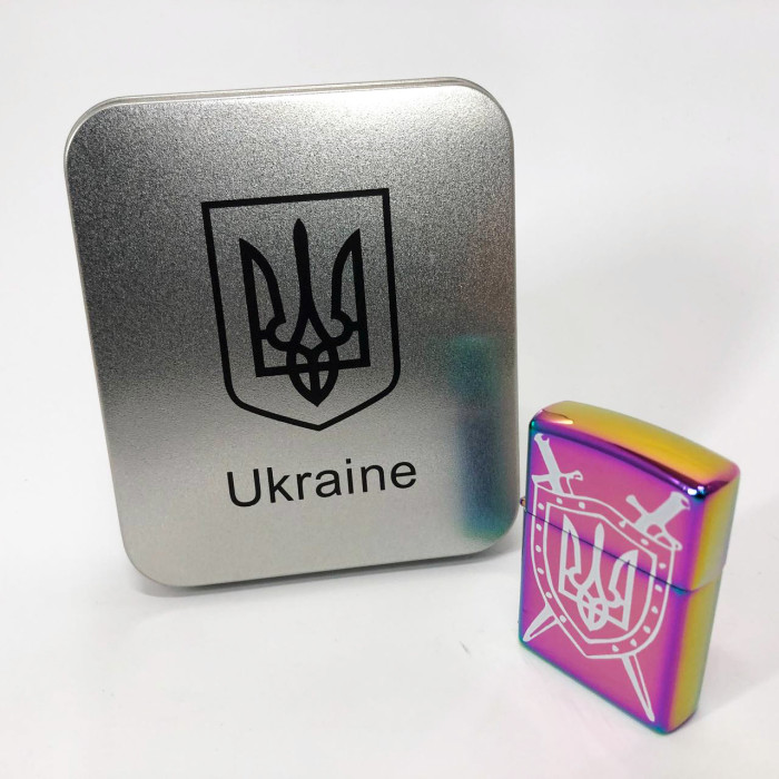 Дугова електроімпульсна запальничка USB Україна металева коробка HL-446. Колір: хамелеон