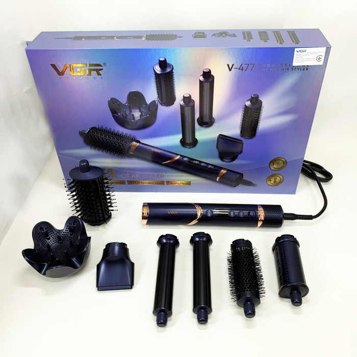 Фен-стайлер для волос 7в1 VGR V-477 DARK Blue Professional 1400 Вт 7 насадок