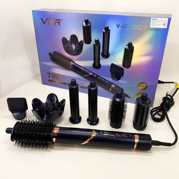 Фен-стайлер для волос 7в1 VGR V-477 DARK Blue Professional 1400 Вт 7 насадок
