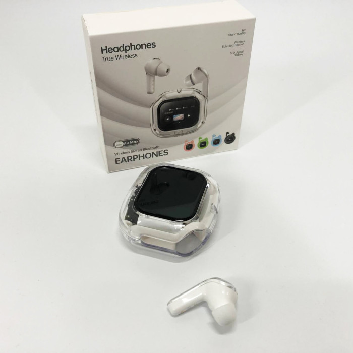 Бездротові вакуумні навушники TWS з дисплеєм LED, вологозахист IPx4 Bluetooth 5.4 з кейсом. Колір: білий