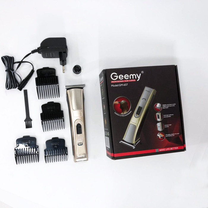Машинка для стрижки Gemei GM-657 бездротова з комплектом насадок, Перукарські машинки