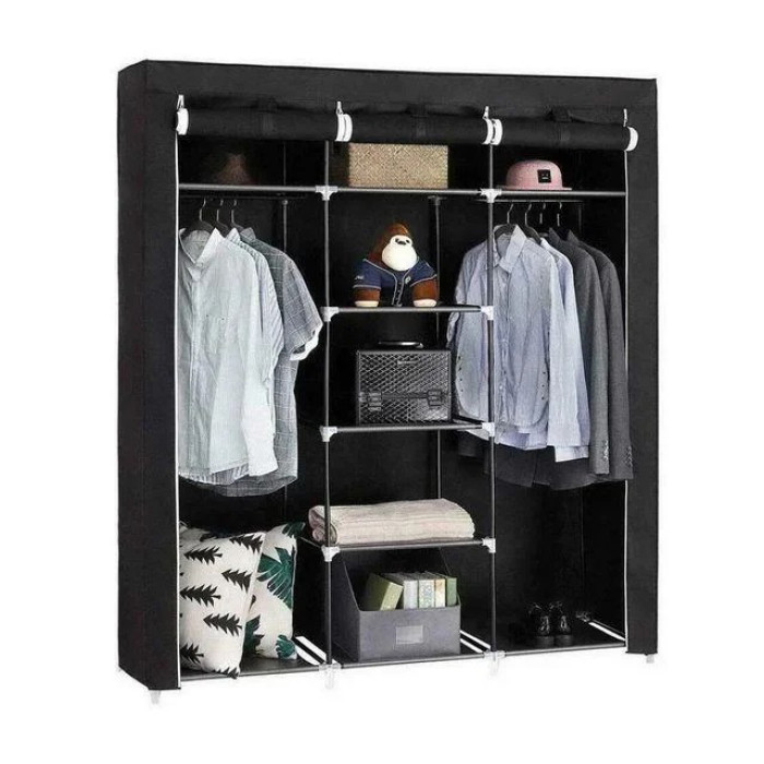 Шафа тканинна 3 секції складана з каркасом STORAGE WARDROBE 175 х 130 х 45 см. Колір: чорний