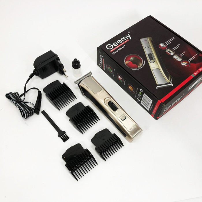 Машинка для стрижки Gemei GM-657 бездротова з комплектом насадок, Перукарські машинки