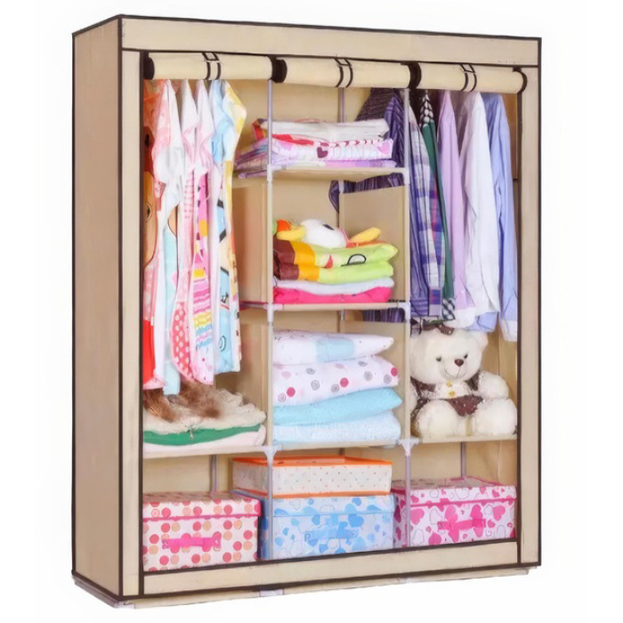 Шафа тканинна 3 секції складана з каркасом STORAGE WARDROBE 175 х 130 х 45 см. Колір: бежевий