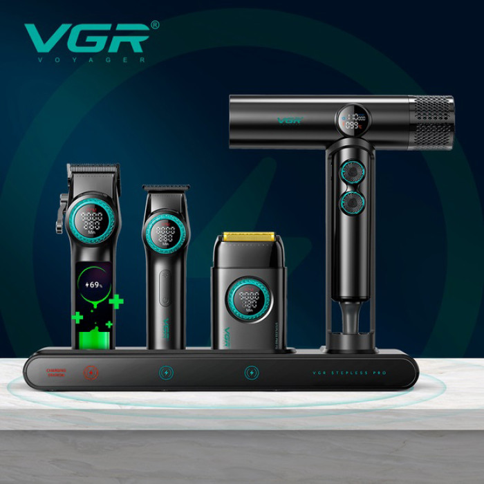 Набір VGR STEPLERSS RPO 4 IN 1 BLACK, триммер, машинка для стрижки, електробритва, фен