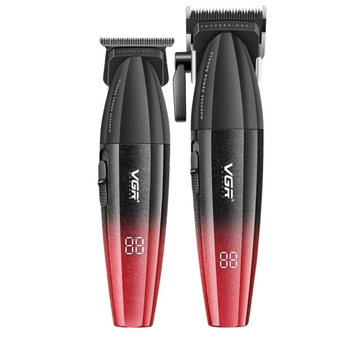 Професійний набір для стрижки волосся VGR V-640 акумуляторний Barber Combo PREMIUM. Колір: червоний