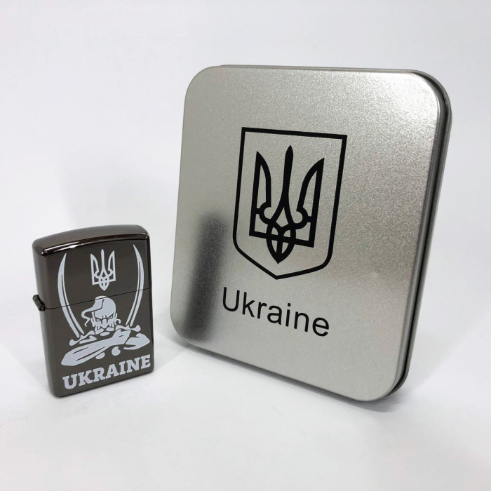 Дугова електроімпульсна запальничка USB Україна (металева коробка) HL-449. Колір: чорний