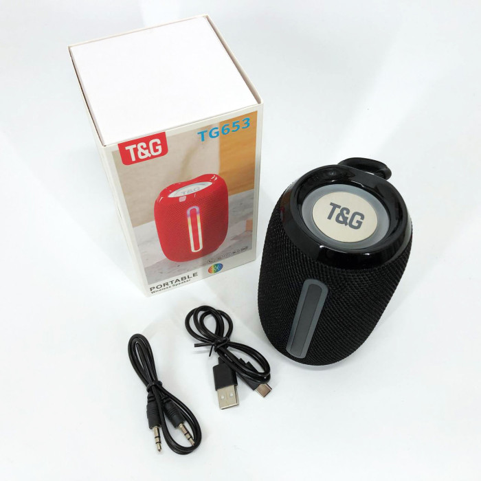Портативна Bluetooth-колонка TG653 USB з ремінцем, акумуляторна колонка для музики. Колір: чорний