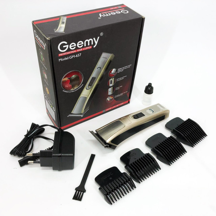 Машинка для стрижки Gemei GM-657 бездротова з комплектом насадок, Перукарські машинки