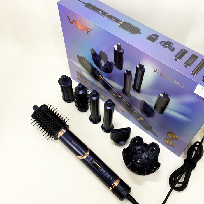 Фен-стайлер для волос 7в1 VGR V-477 DARK Blue Professional 1400 Вт 7 насадок