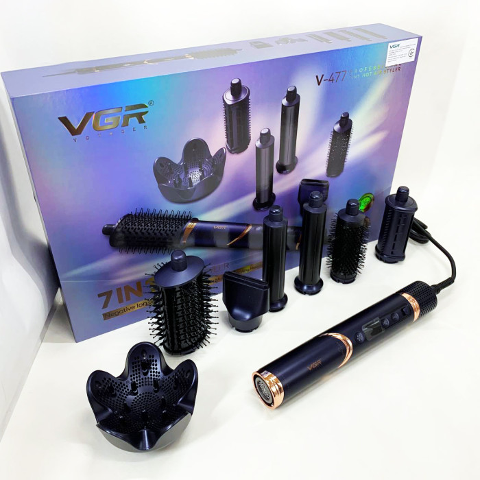 Фен-стайлер для волос 7в1 VGR V-477 DARK Blue Professional 1400 Вт 7 насадок