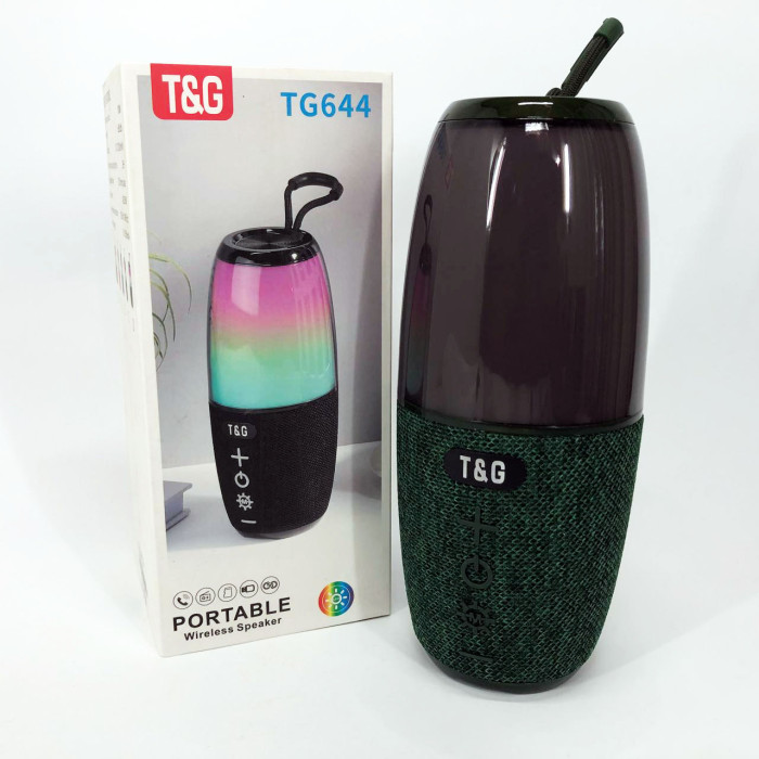Портативна колонка TG644 5W з RGB підсвічуванням та ремінцем, Бездротова колонка потужна. Колір: зелений