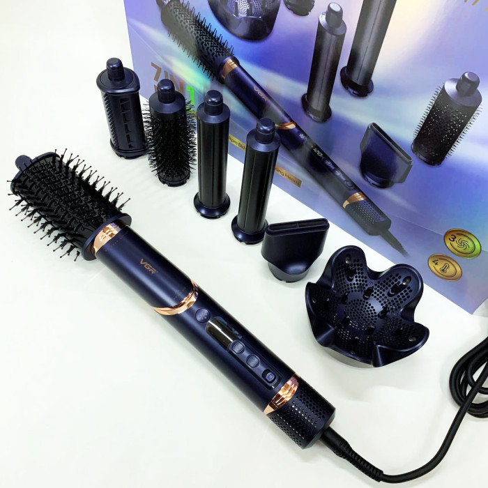 Фен-стайлер для волос 7в1 VGR V-477 DARK Blue Professional 1400 Вт 7 насадок