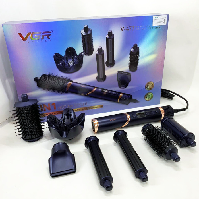 Фен-стайлер для волос 7в1 VGR V-477 DARK Blue Professional 1400 Вт 7 насадок