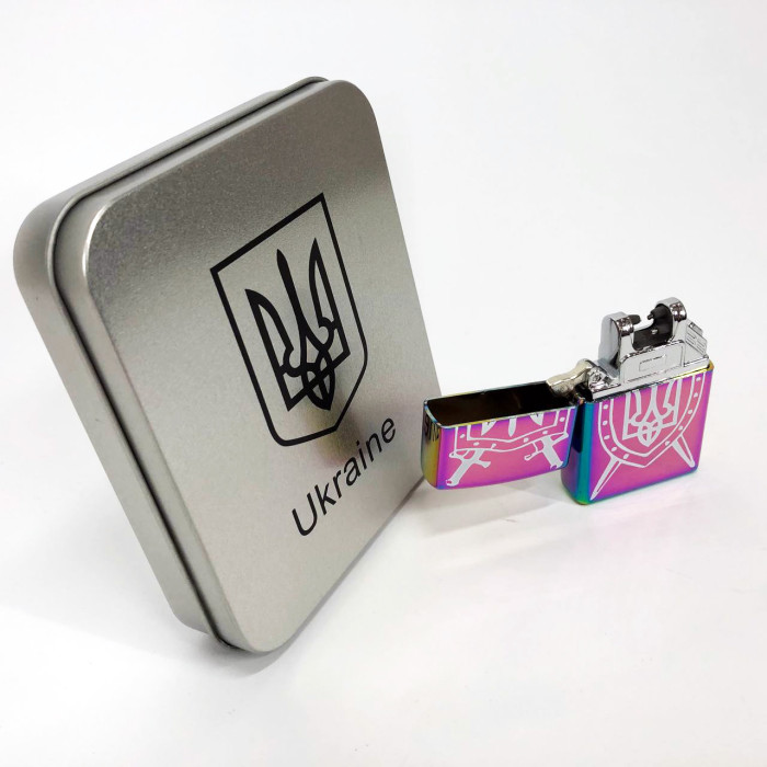 Дугова електроімпульсна запальничка USB Україна металева коробка HL-446. Колір: хамелеон