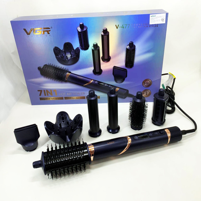 Фен-стайлер для волос 7в1 VGR V-477 DARK Blue Professional 1400 Вт 7 насадок