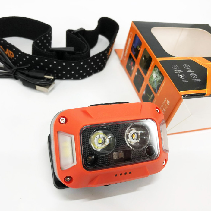 Ліхтар налобний WH-0218-XPG(white+yellow)+SMD(red), Налобний ліхтар для туризму риболовлі та полювання
