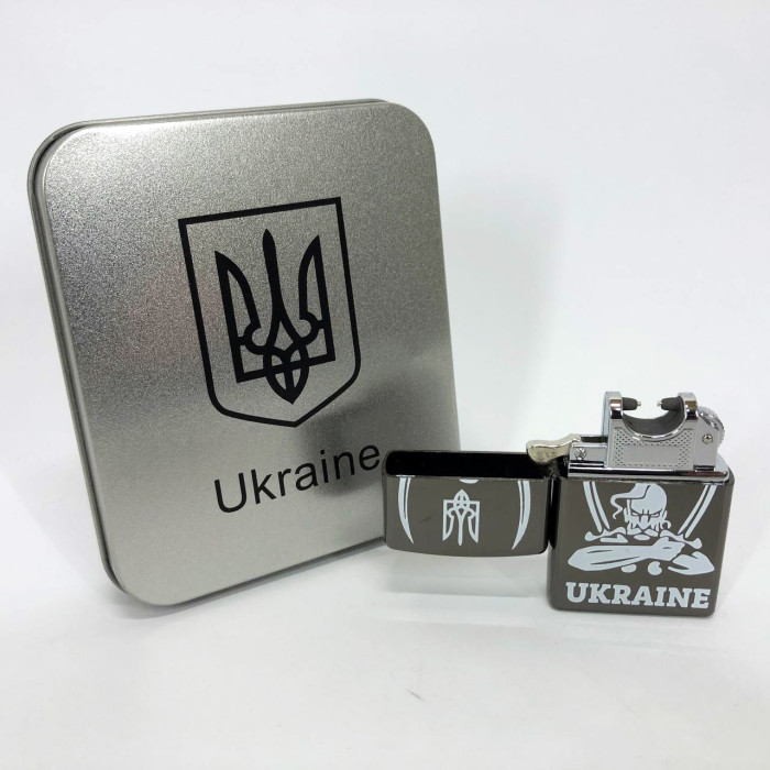 Дугова електроімпульсна запальничка USB Україна (металева коробка) HL-449. Колір: чорний