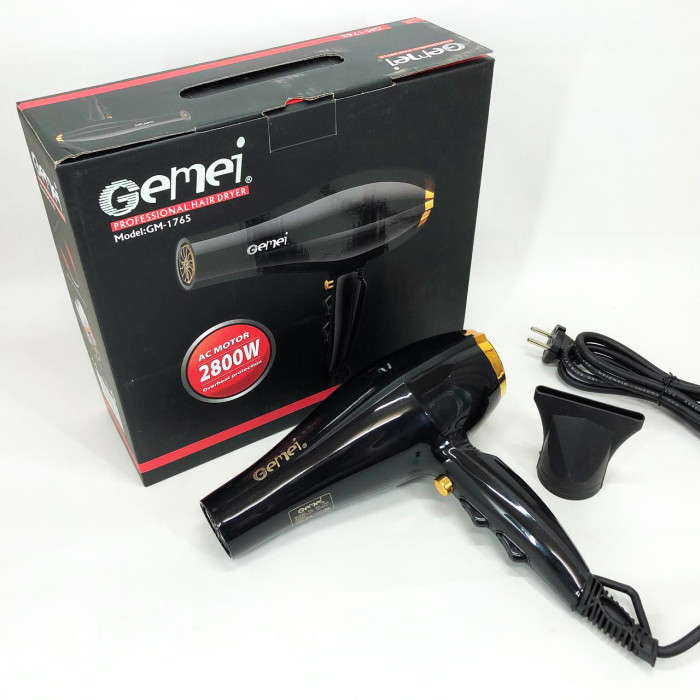 Фен Gemei GM 1765 Професійний фен для волосся дві швидкості та три режими для сушіння та укладання волосся