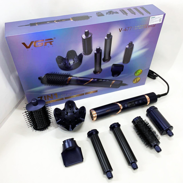 Фен-стайлер для волос 7в1 VGR V-477 DARK Blue Professional 1400 Вт 7 насадок