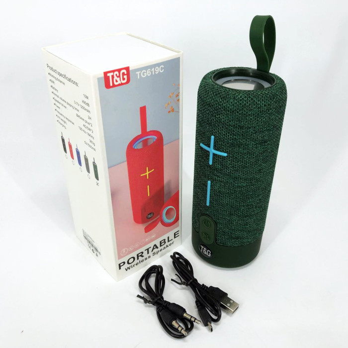 Портативна Bluetooth колонка TG619C FM-радіо USB/TF з ремінцем, колонка з акумулятором. Колір: зелений