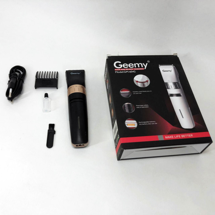 Акумуляторна машинка для стрижки волосся Gemei GM-6042, окантувальна машинка. Колір: чорний