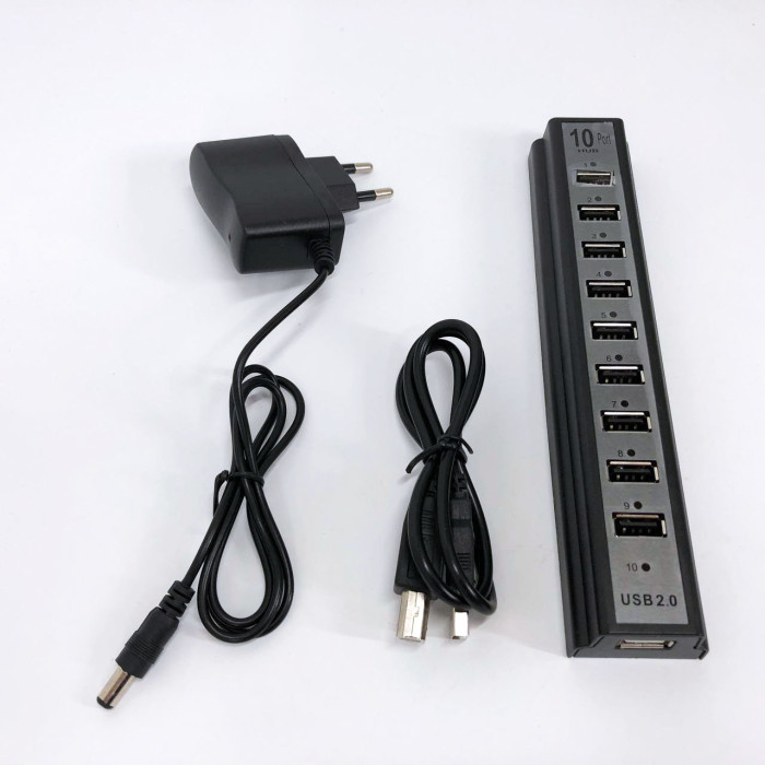 Розгалужувач USB HUB на 10 портів з активною зарядкою 220V, Розгалужувач юсб, Хаб для ноутбука