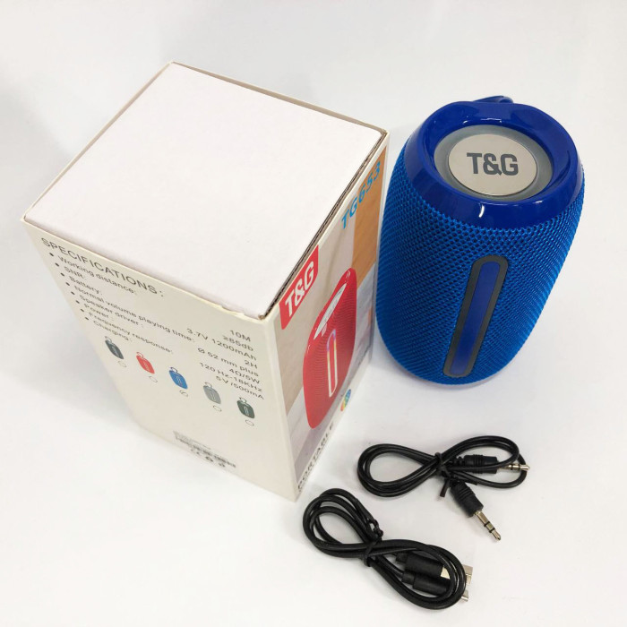 Портативна Bluetooth-колонка TG653 USB з ремінцем, Бездротова колонка портативна потужна. Колір: синій